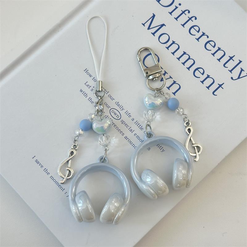 Cute Sweet Headphones Love Beads Mobile Phone Chain Lanyard Keyring Keychain Pendant Backpack Charm Bag Hang Ornaments Girl Gift