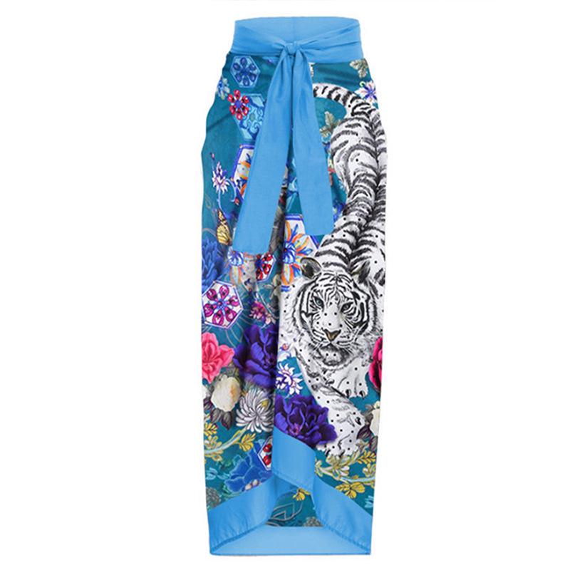 

Юбка миди с тигровым принтом в европейском и американском отпускном стиле - пляжная юбка на завязках 22067404 One Size синий