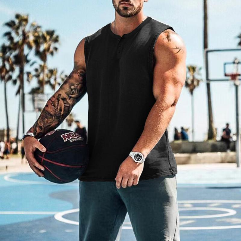 Summer Men's Sleeveless Broad Shoulder Basketball Vest Round Neck Slim Solid Color Versatile T-Shirt