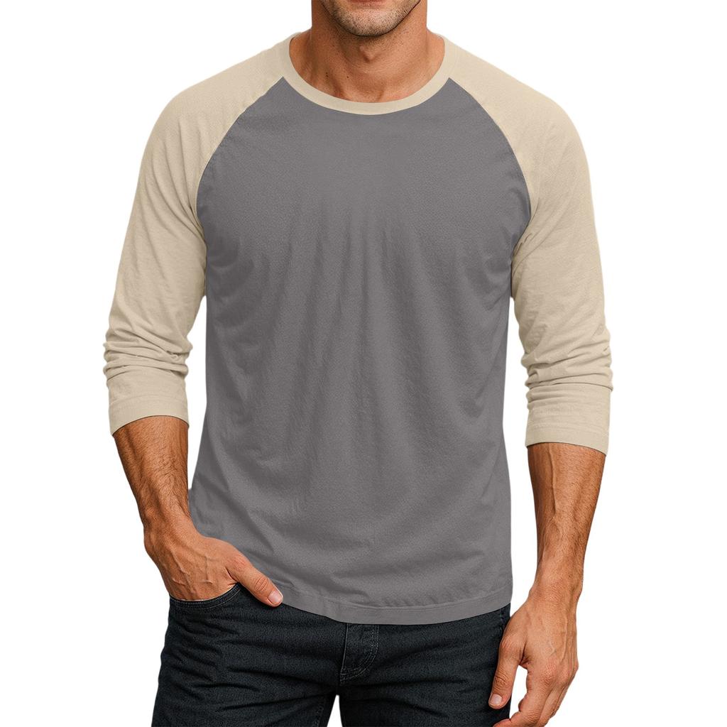 Men's Round Neck Contrast Color Raglan Three-quarter Sleeve Top T-shirt