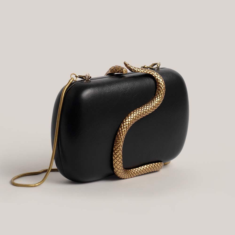 

Vintage Serpentine Women s Clutch Bag Bridal Wedding Purse Fashion Snake Model PU Chain Shoulder Crossbody Bag Evening Clutch чёрный