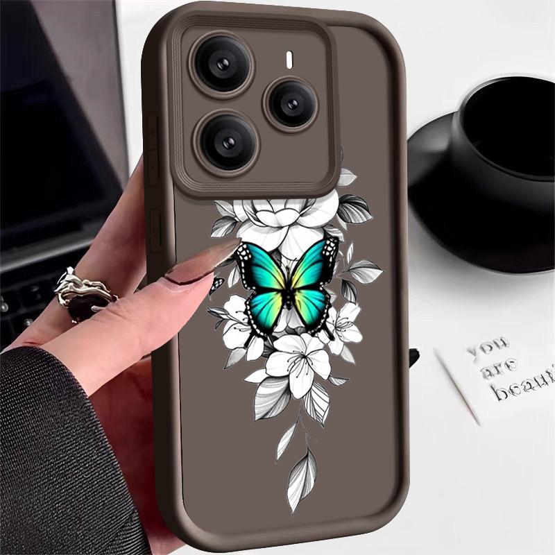 

Чехол для телефона с принтом бабочки для Xiaomi 14T 13T Pro Poco X7 F6 X6 Redmi Note 14 13 Pro 12 11 Мягкий силиконовый противоударный матовый бампер TPU Redmi Note 14 5G зелёный/кофейный