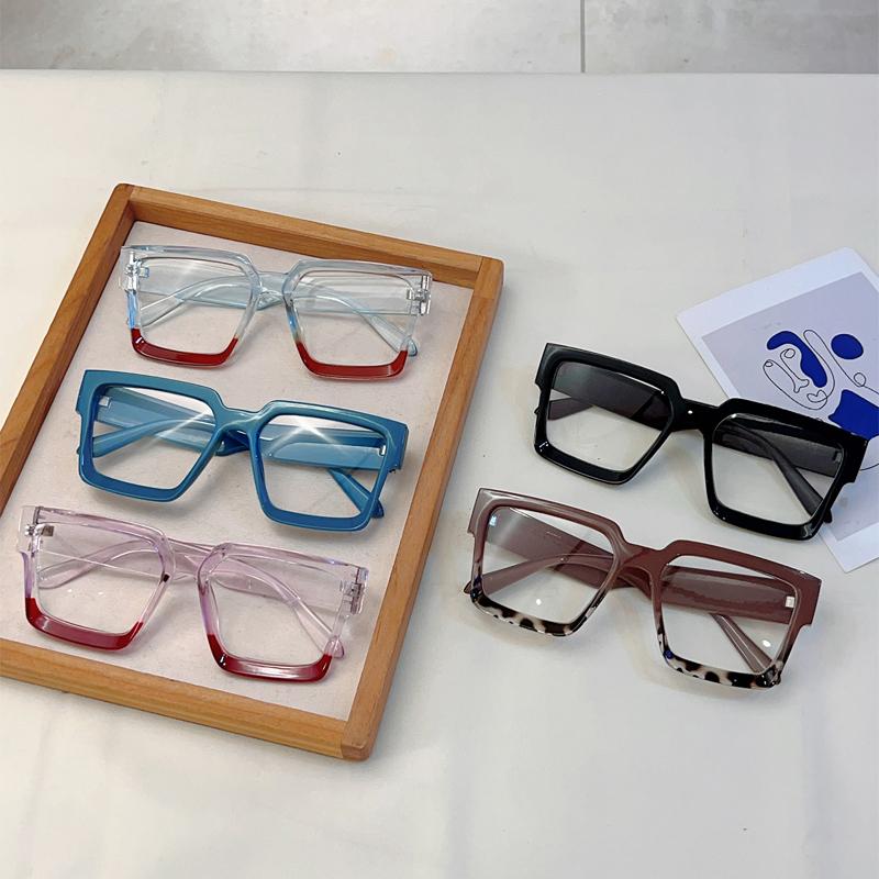 Vintage Square Glasses Women Fashion Oversized Blue Light Blocking Optical Frames Trendy Patchwork Rim Design Eyeglasses