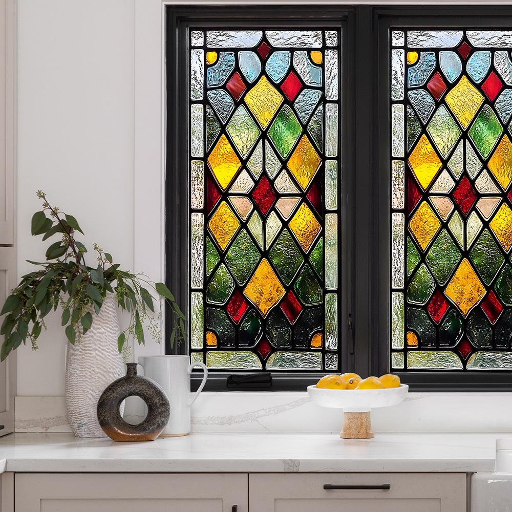 Retro-painted Diamond-shaped Grid Home Glass Window Beautification and Decoration Electrostatic Window Stickers