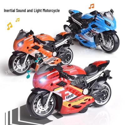 Children's Inertia Motorcycle Toy with Sound and Light – Iron Ride-On Fire Truck and Police Car Model Ornament