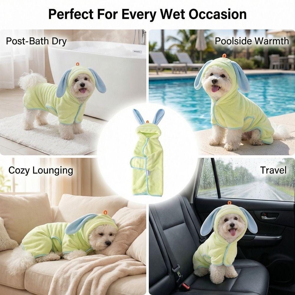 Warm Dog Hooded Bathrobe Coral Fleece Microfiber Dog Towel Rabbit Ear Design Pet Robe  Swimming
