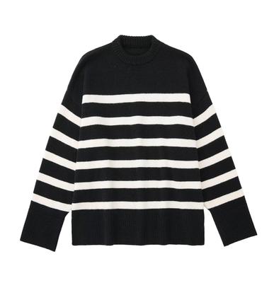 Europäischer Herbst 2023 Damen gestreifter Rundhals-Strickpullover