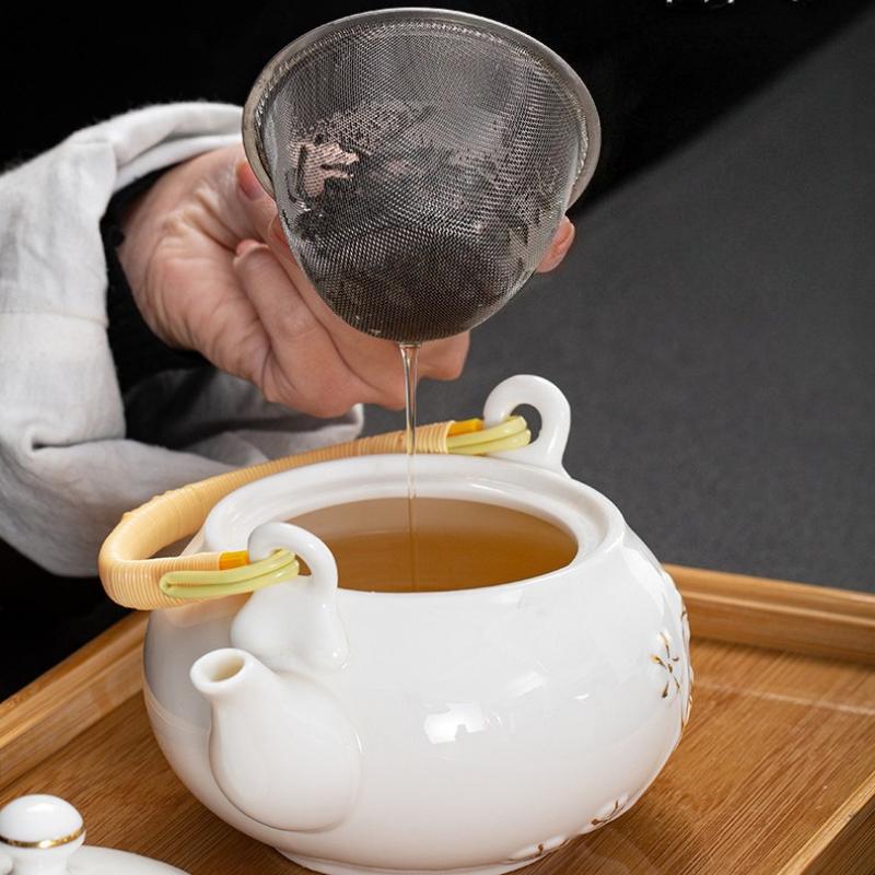 ChineseTea Sets - White Porcelain Tea Set with 1 Teapot Set, 6 Tea Cups, 1 Tea Tray, 1 Stainless Infuser, Minimalist Household Tea-things