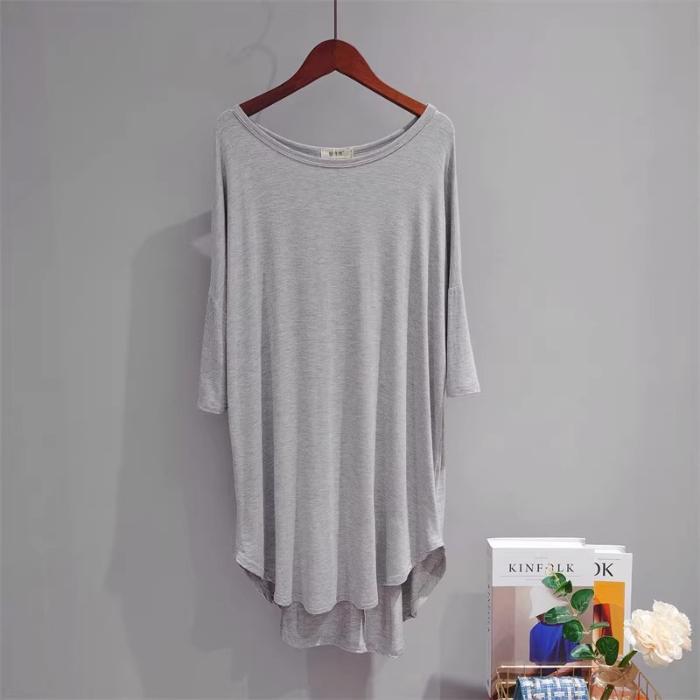 

Women s Summer Korean Style Modal T-Shirt: Hip-covering, Slimming, Mid-length, Short or Long Sleeve. M