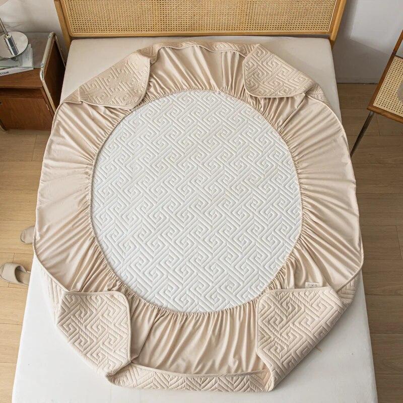 

Водонепроницаемый чехол для матраса, одинарный/двойной/Королевский/Королевский размер, чехол для кровати, наматрасник, дышащая бесшумная простыня, однотонный цвет 2xPillowcase 48x74cm