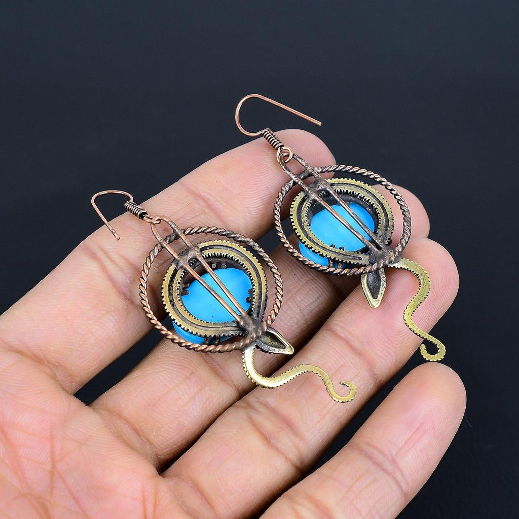 Sleeping Beauty Turquoise Earrings, 999 Copper Wire Wrapped Gemstone Jewelry, Handmade Earrings, For Thanksgiving