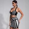 European and American Jacquard Color-Block Bandage Halter Crop Top & Hip-Hugging Skirt Two-Piece Set for Women