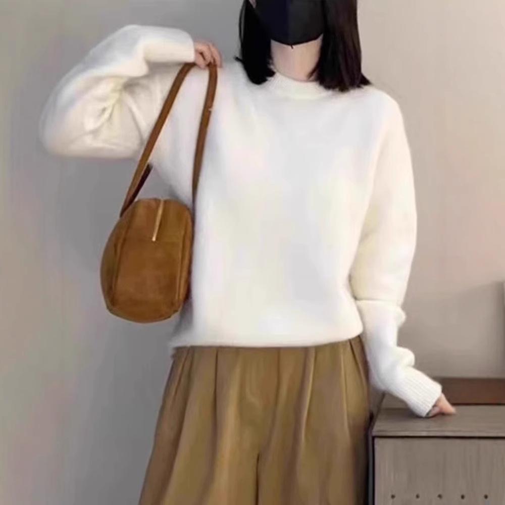 Premium sense super good-looking soft waxy white wool sweater women's autumn and winter crew neck inside knitted sweater top