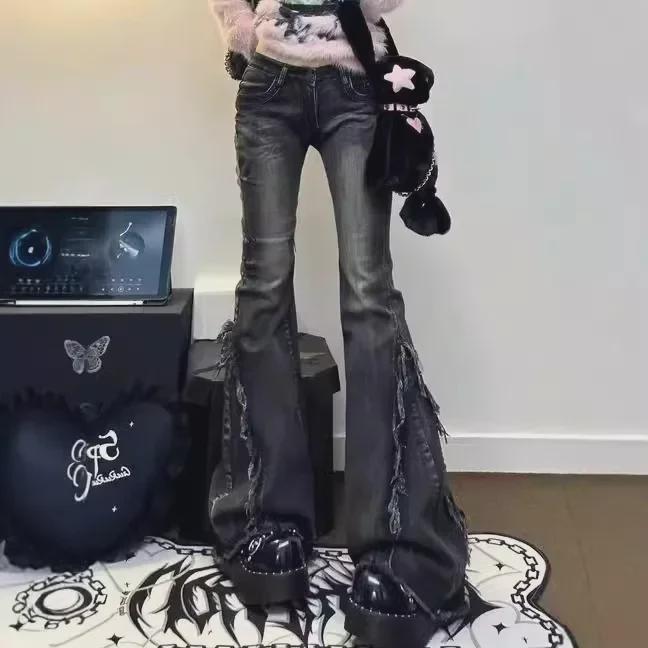 

Джинсы облегающего кроя с меховой опушкой для женщин M темно-серого