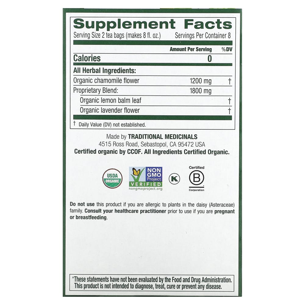 iHerb Traditional Medicinals Chamomile with Lavender Caffeine-Free Tea, 16 Tea Bags, 24g (0.85oz.)
