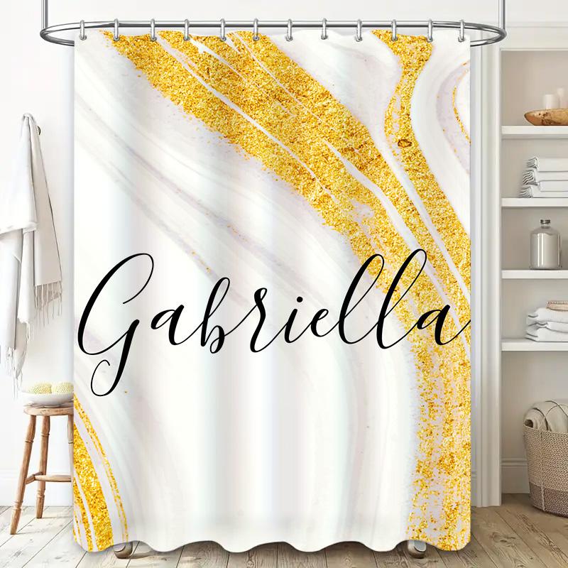 Gold Marble Shower Curtain Personalized Name Custom Bathroom Decorative Window Coverings for Home Decoration White/Gold Colorway