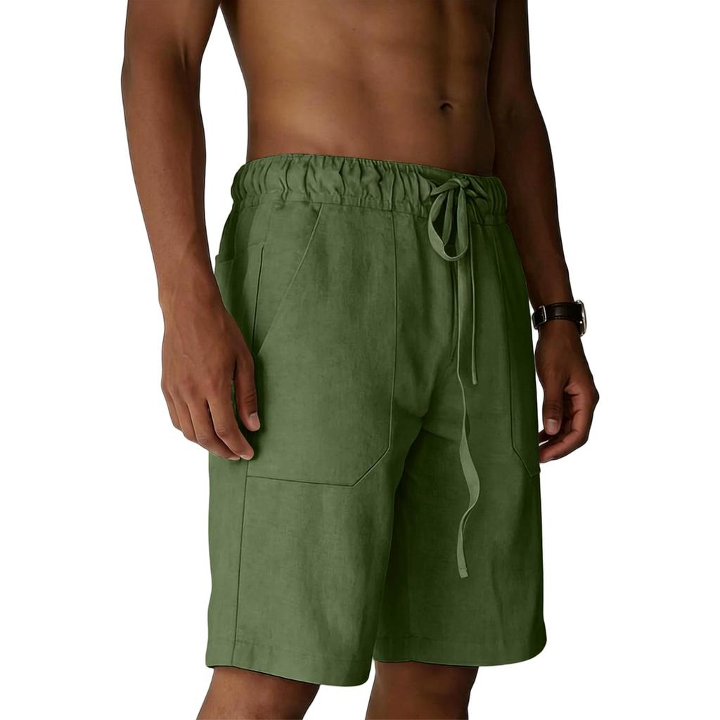 Mens Shorts Casual Linen Drawstring Waist Relaxed Shorts for Men Lightweight Gym Shorts Men Workout Beachwear Cargo Shorts