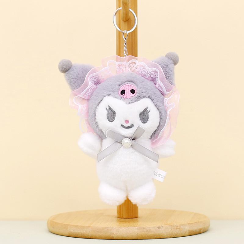 Cute Sanrio Kuromi Plush Toy Keychain Adorable Short Plush Stuffed Doll 12cm