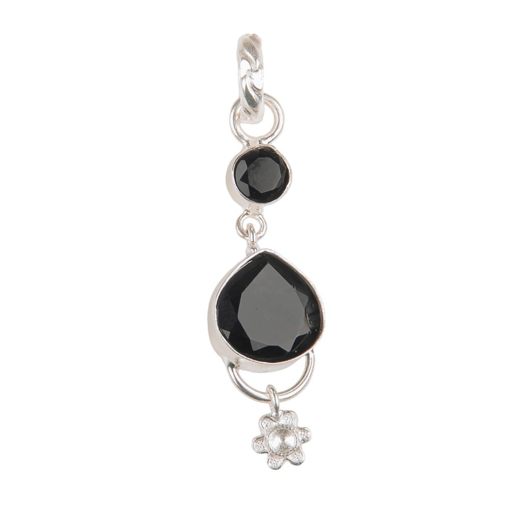 Natural Black Onyx Gemstone 925 Sterling Silver Jewelry Handmade Pendant 2.00" PP-5-13