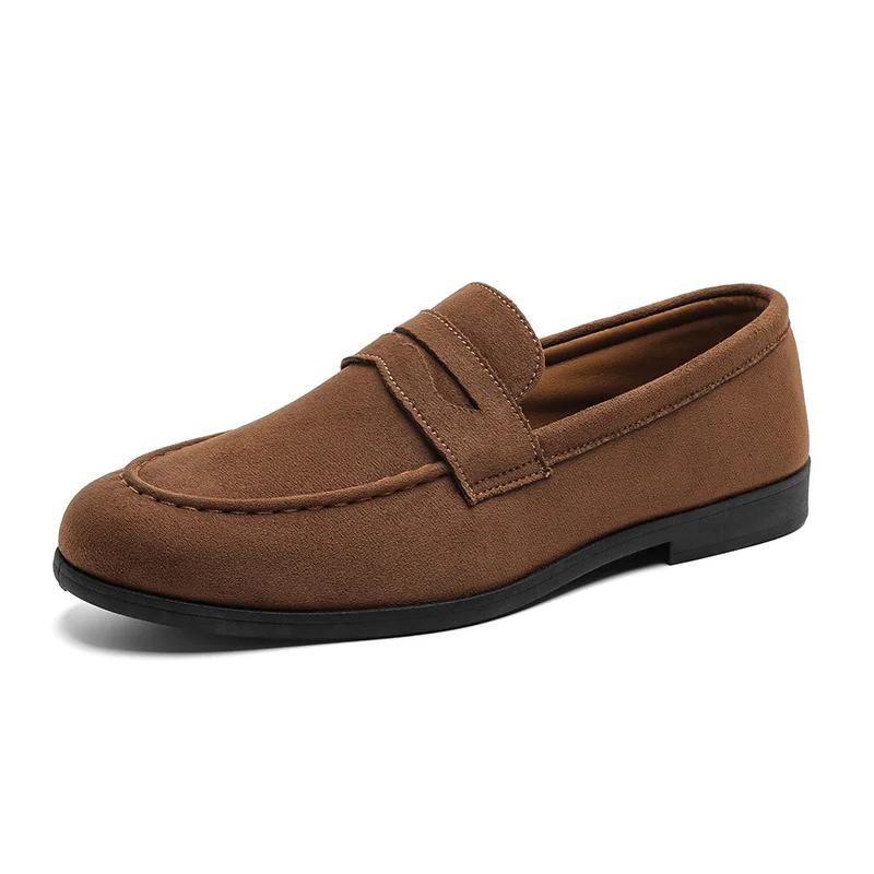 Retro Brown Men's Loafers Comfortable Suede Leather Casual Shoes Man Slip-on Shoes Flat Moccasins For Men Zapatos De Hombre