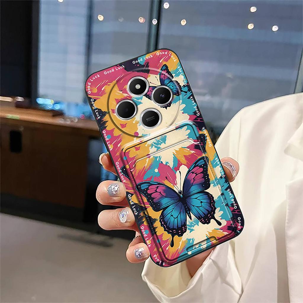 Fashion Design Back Cover Phone Case For Redmi A4 5G Cartoon Card Bag Cover Waterproof Dirt-resistant Silicone TPU Cute