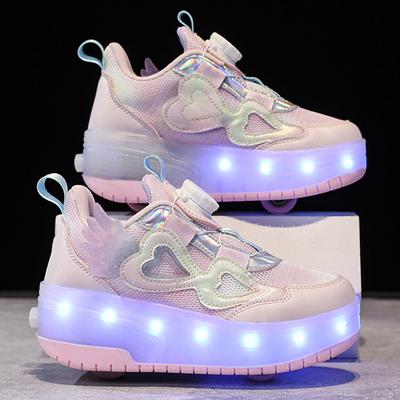 Scarpe Rampage con puleggia a quattro ruote a doppia fila per bambini, scarpe sportive da illuminazione, scarpe da tavolo