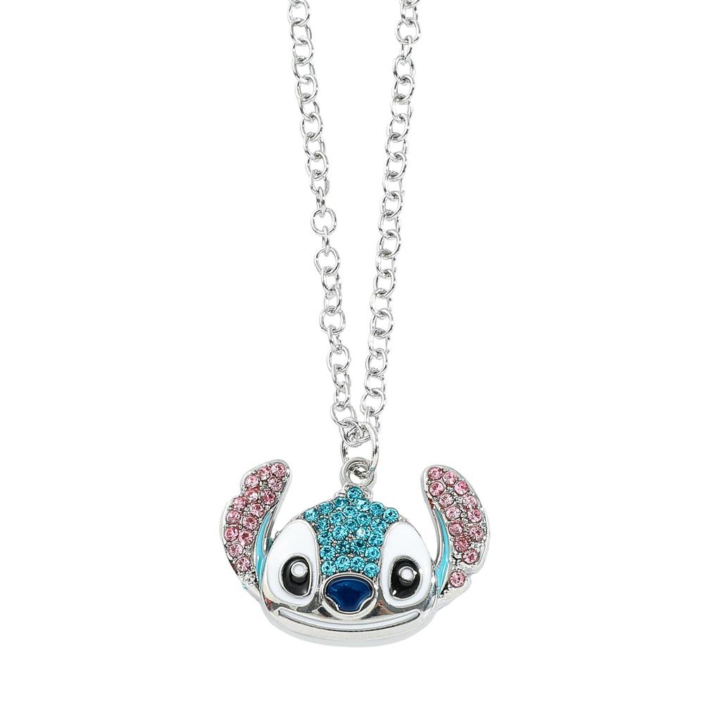 Cute Stitch Cartoon Pendant Necklace Jewelry Personality Sweater Chain with Filled Rhinestones for Women Gift