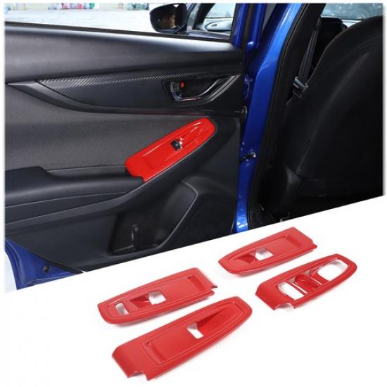 Red Carbon Fiber Window Lift Switch Button Trim Frame For Subaru WRX -23