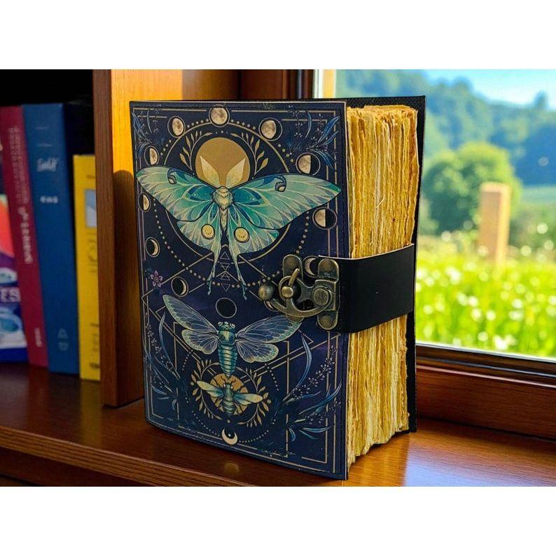 Handmade Spell Book with Lock | Personalized Wiccan Leather Journal with Deckle Pages | Witchy Gift