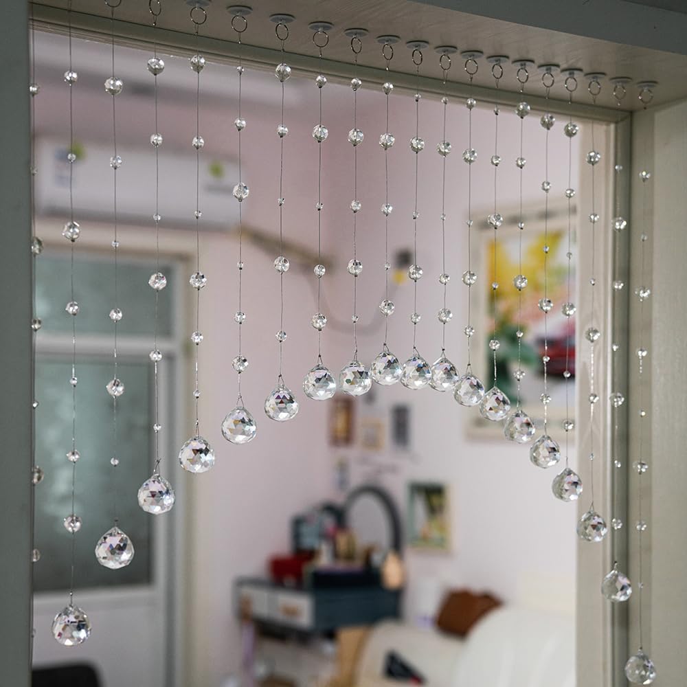 20 Strings Crystal Beaded Curtain, Arched Door String Curtain, Hanging Doorway Room Divider Suitable for Home, Coffee House, Bedroom, Restaurant.