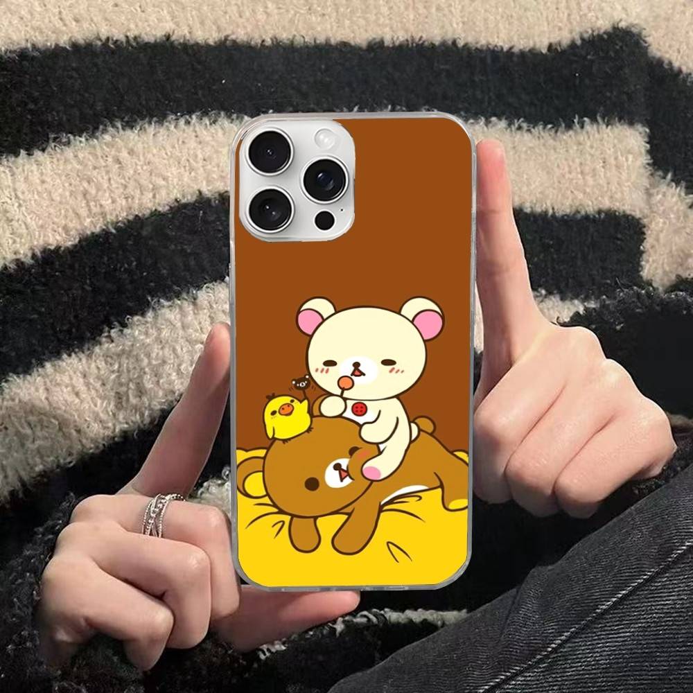 Cartoon Rilakkuma Bear For iPhone 17 16 15 14 13 12 11 Plus Pro Max Satin Colorful glossy surface Phone Case