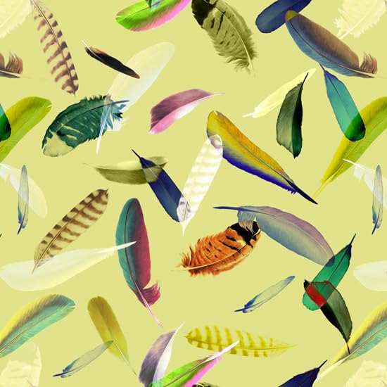 Feather and Bird Print Realistic Sheeting Made in Size 22A 110cm x nora. ST1119-B Fabric, Cotton, Japan, Pre-Cut, (Yellow, 100cm)