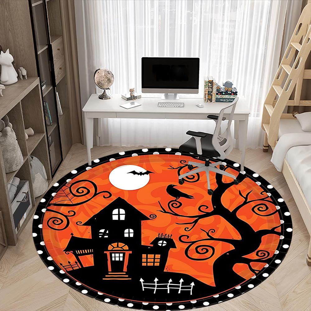 1pc Halloween Haunted House Office Round Area Rug, Under Office Chairs Bedroom Living Room Home Decor, Room Deco