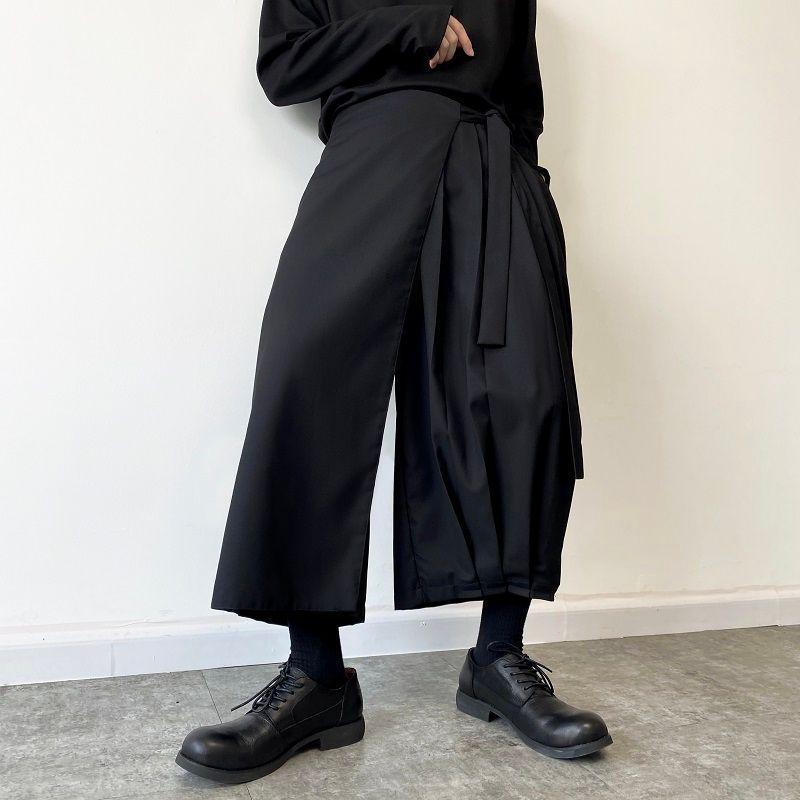 Spring Japanese Retro Dark Wide-Leg Men's Skirt Pants for Casual Workwear