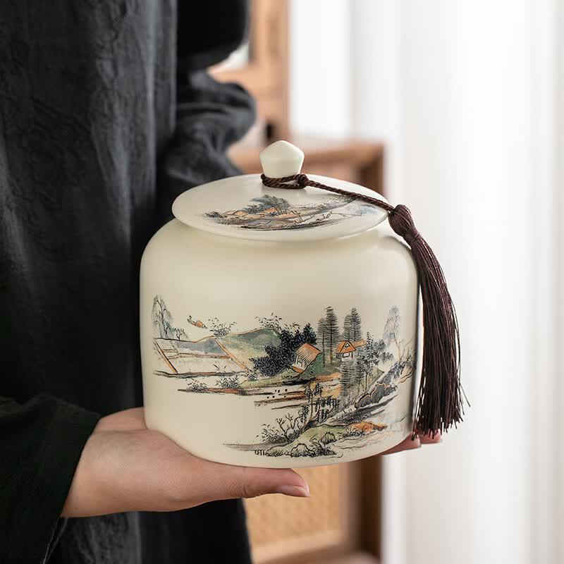 Deou Xingguang Ceramic Antique Tea Caddy Gift Set