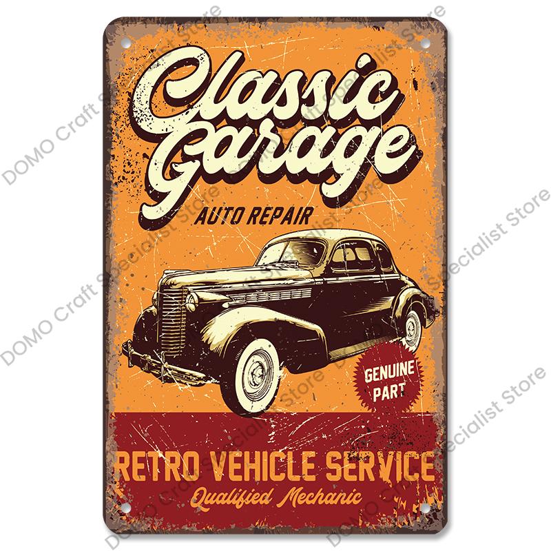 Classic Garage Plaques Metal Tin Signs Vintage Car Motor Oil Gasoline Metal Plate Wall Decor Garage Club Bar Man Cave