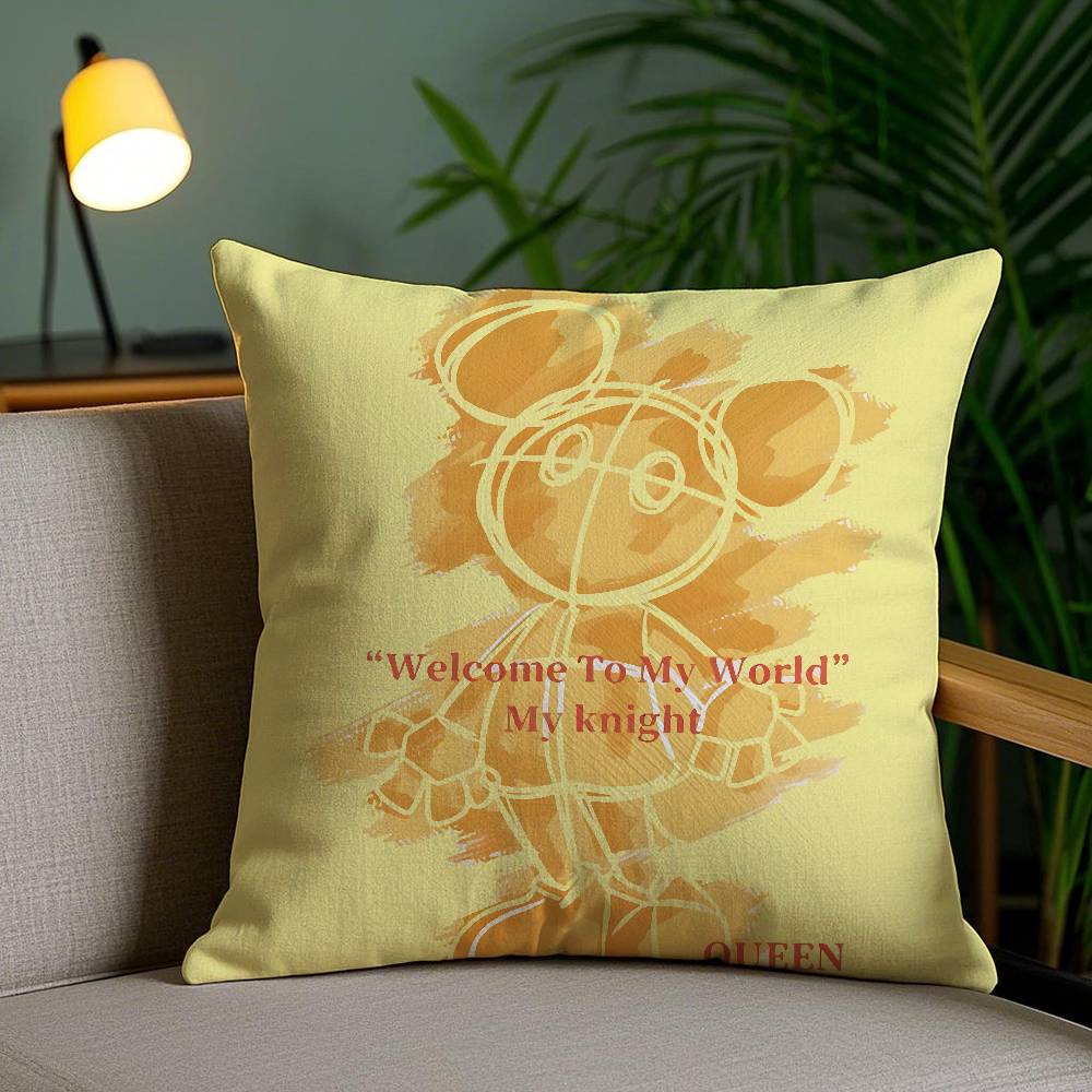 Simple Hand-painted Mutton Bear Cute Pillow Case Anti-dustmite Pillowcase Invisible zipper silky short plush Sofa cushion cover