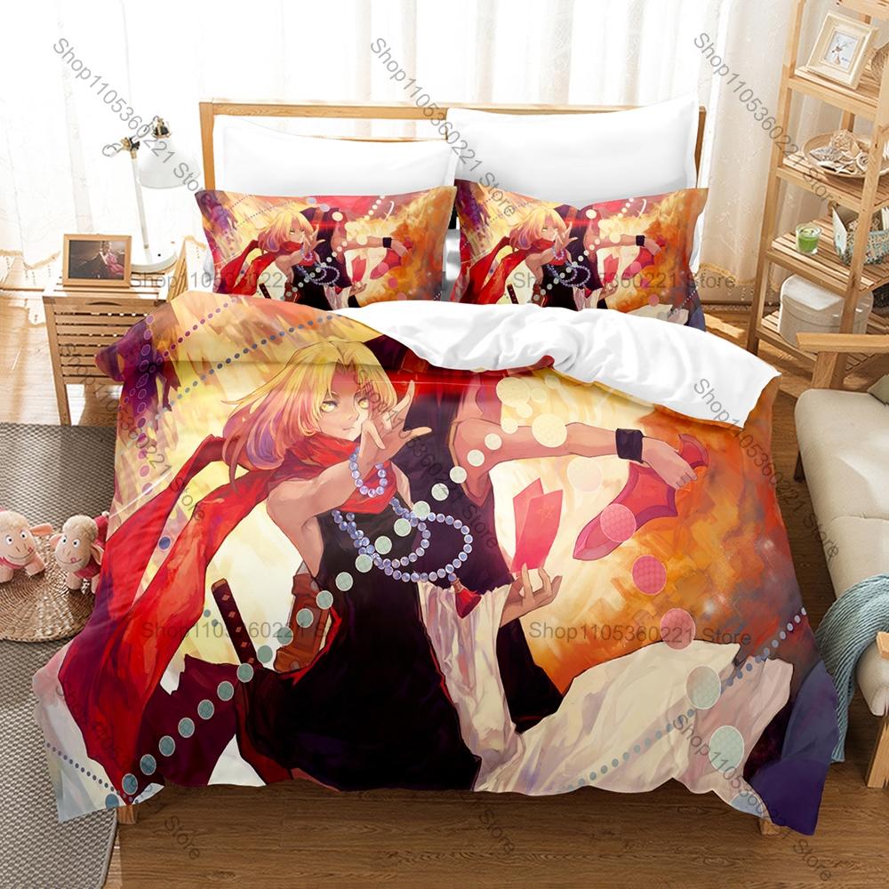 Anime Shaman King Bedding Set, Duvet Cover & 2 Pillowcases, Fantasy Shaman Role Pattern Breathable Fabric All Season Use