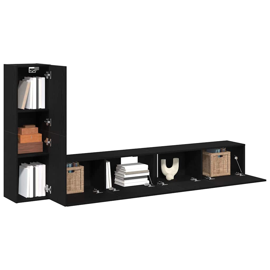 Wall Mounted TV Cabinet Set in Black Oak Effect Made of Wood Based Material