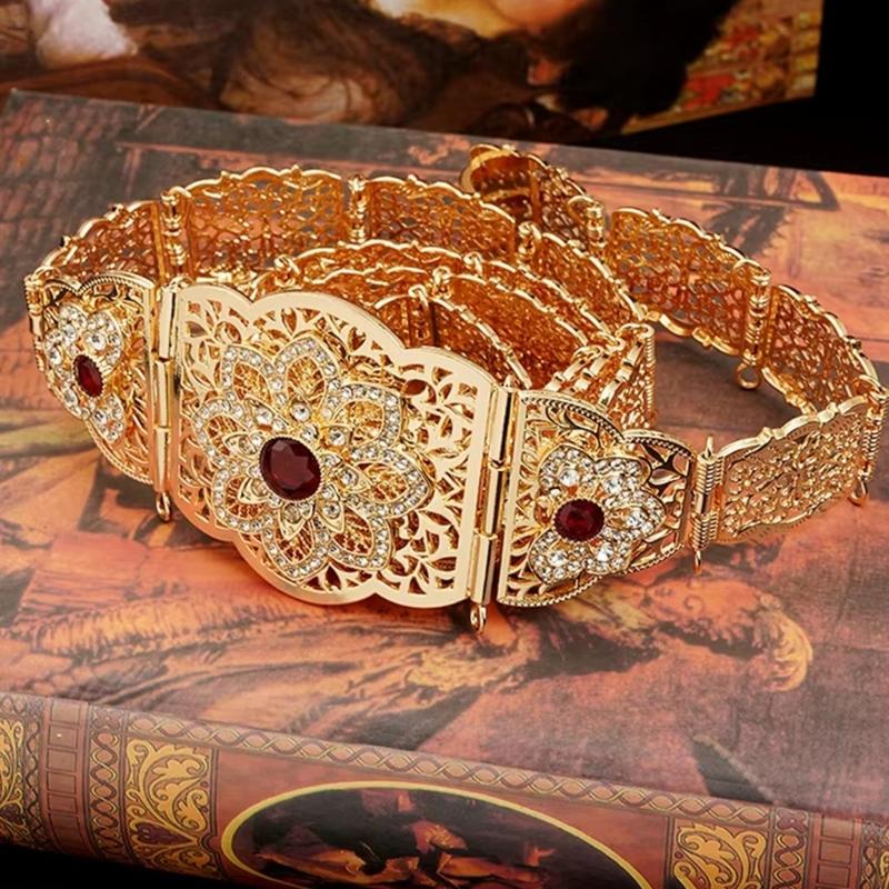 Decorative Corset Band Middle Eastern Metal Belt For Women Long Robe Caucasus Wasit Chain With Rhinestones Design