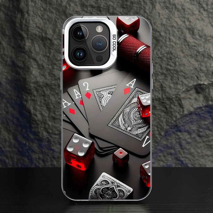 Phone Case for iPhone 15 16 Pro Max 11 13 Pro 14 Plus 12 11Pro 15Pro Max 16e Shell Cover Fundas Poker Cards And Dice