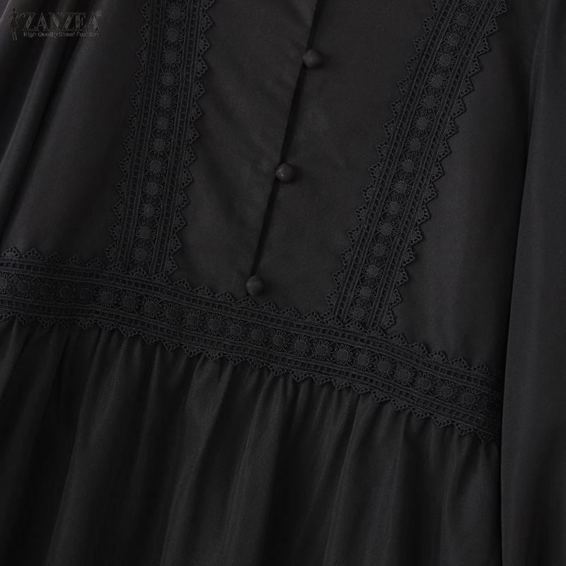 ZANZEA Abito Musulmano Casual da Donna con Scollo Rotondo, Manica Lunga Larga