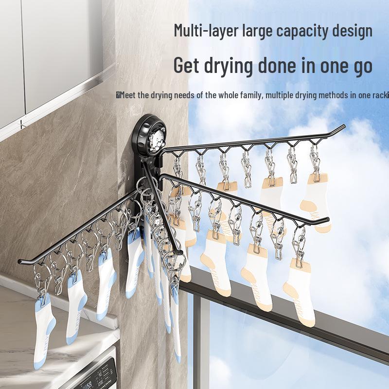Rotating Multi-Clip Clothes Hanger for Socks & Underwear - No-Punching Design