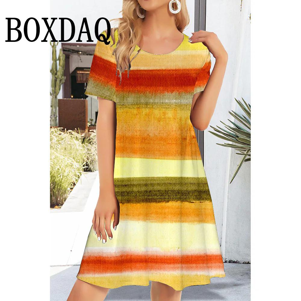 Summer Short Sleeve Women's Dresses Fashion Casual Flowers Printing Dresses 2025 Women's Round Neck Loose Short Dresses Sundress