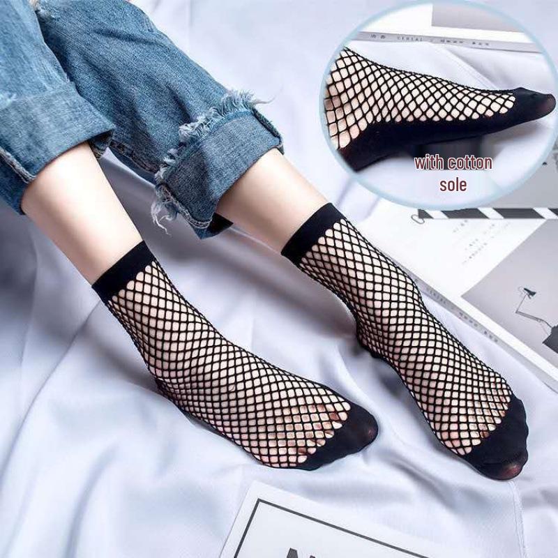 Summer Style Fishnet Mesh Socks with Thick Soles – Sexy & Invisible Non-Slip Women's Short Socks