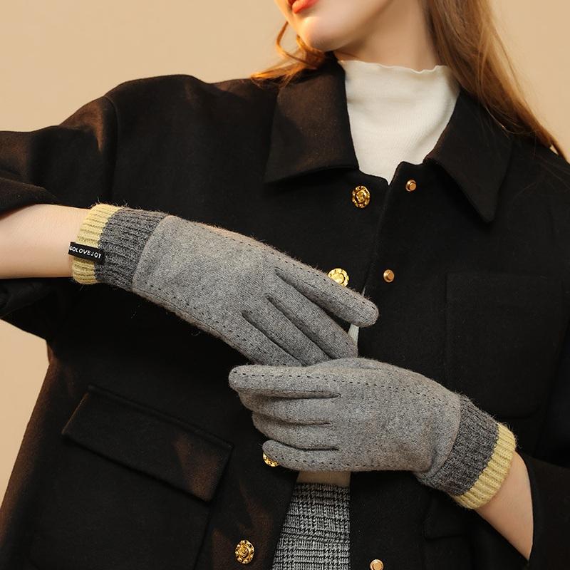 Winter Cashmere Gloves for Women's Outdoor Cycling Windproof Plush and Warm Touch Screen Knitted Wrist Gloves