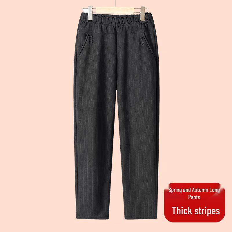 Fleece Pants for Middle-Aged & Elderly Women: Elastic Waist, High-Waisted, Straight-Leg, Loose Fit for Spring & Autumn Wear.