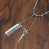 Unisex Hair Dryer Scissors Comb Pendant Chain Necklace Barber Kit Hairdresser Gift
