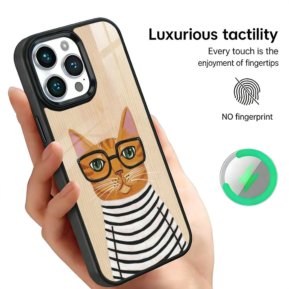 

Striped Coffee Cat Phone Case For iPhone17,16,15,14,13,12,11 Plus,Pro Max, New Magnetic Wireless Charging iPhone16