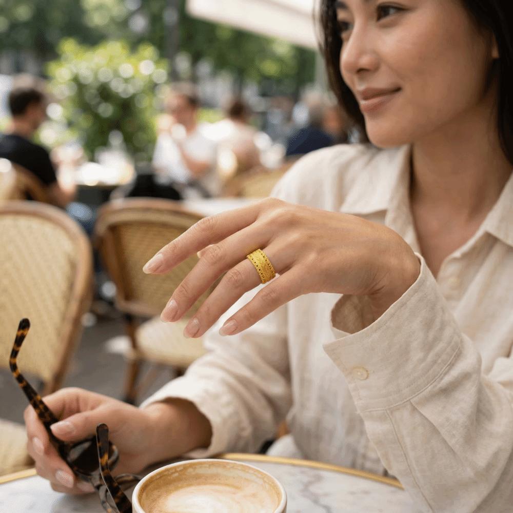 Elegant Sandy Gold Filigree Ring Weave Design Ancient Ring Classic Banquet Jewelry Women